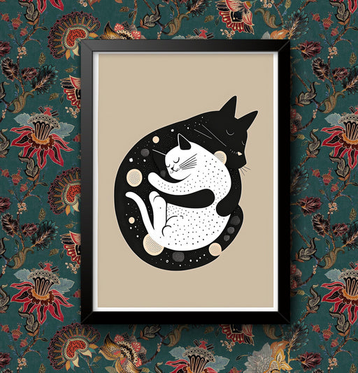 Black Cat White Dog Cuddling Cute Poster V2 Decoration Print Animal Picture Vintage Wall Art  Home Decor A4/A3 Framed / Unframed wall art poster – printed in Yorkshire