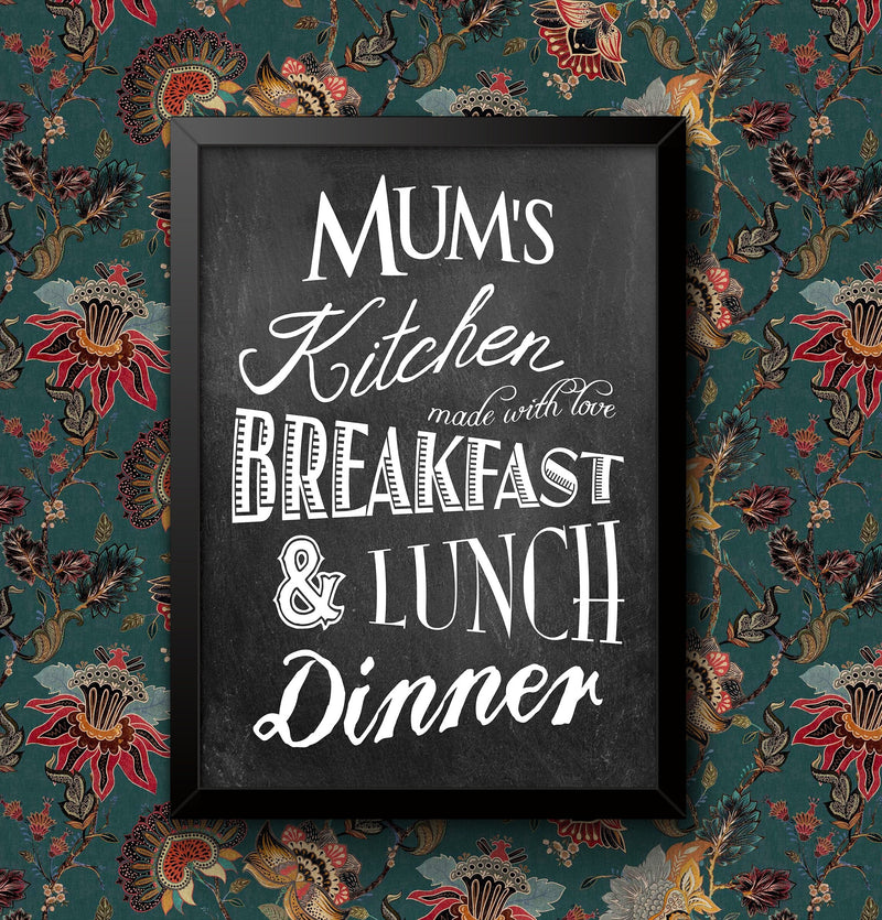 Mums Kitchen Made with Love Wall Art Poster A5 A4 A3 A2 A1 size print ideal for Kitchen or new home Mothers Day Framed or Unframed wall art poster – printed in Yorkshire