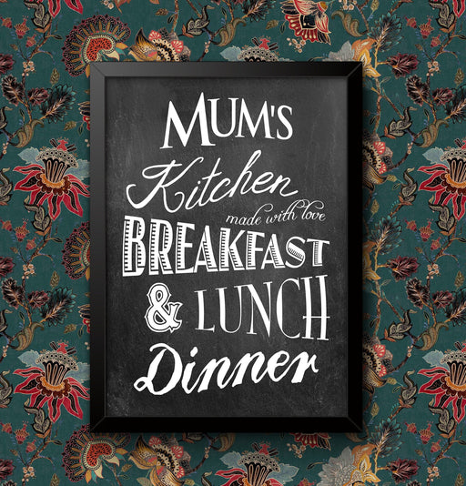 Mums Kitchen Made with Love Wall Art Poster A5 A4 A3 A2 A1 size print ideal for Kitchen or new home Mothers Day Framed or Unframed wall art poster – printed in Yorkshire