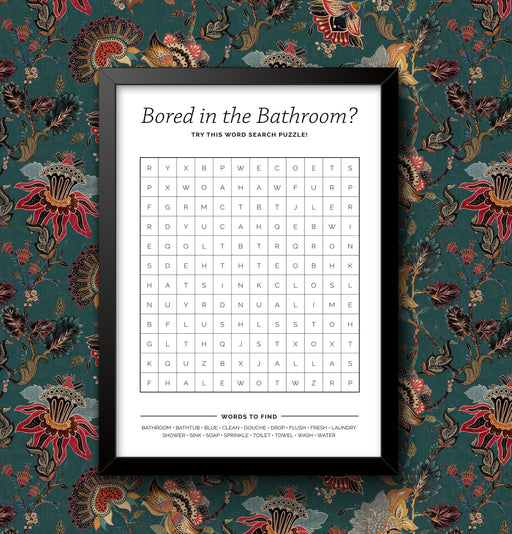 Poster Bathroom Wordsearch Funny Puzzle Wall Art Print, WC Restroom Decor, Framed or Unframed Various Sizes, Toilet Decoration wall art poster – printed in Yorkshire
