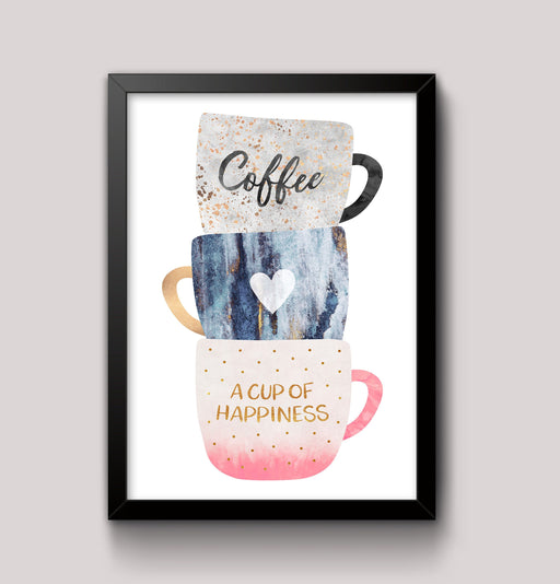 Coffee A Cup of Happiness Kitchen Wall Art Print Poster Decor A4 and A3 size Framed or Unframed Sign wall art poster – printed in Yorkshire