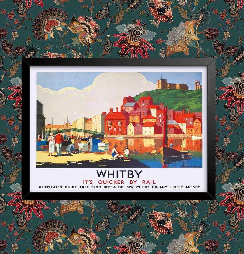 Whitby its quicker by rail Travel Poster Wall Art Railway A4 and A3 size print Framed or Unframed wall art poster – printed in Yorkshire