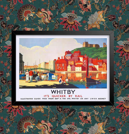 Whitby its quicker by rail Travel Poster Wall Art Railway A4 and A3 size print Framed or Unframed wall art poster – printed in Yorkshire