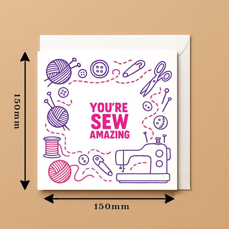 You’re Sew Amazing Greeting Birthday Card Funny Sewing Knitting Pun Card for Crafters, Sewists and Yarn Lovers  Blank Inside,Handmade Design