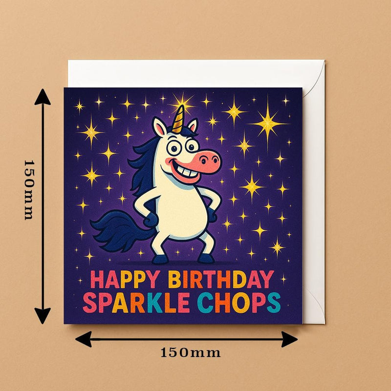 Happy Birthday Sparkle Chops Greeting Card Funny Pun Card Unicorn Blank Inside,Handmade Design