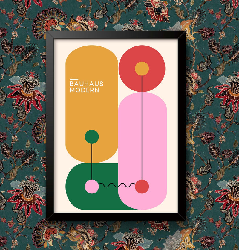 Bauhaus Art Print: Modern Multicoloured Poster, Framed or Unframed wall art poster – printed in Yorkshire