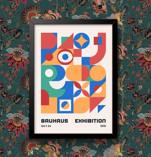 Bauhaus Exhibition Art Print: Multicolored Vintage Poster, Framed or Unframed wall art poster – printed in Yorkshire