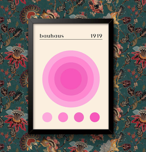 Bauhaus 1919 Pink Art Print: Vintage Poster, Framed Wall Decor wall art poster – printed in Yorkshire