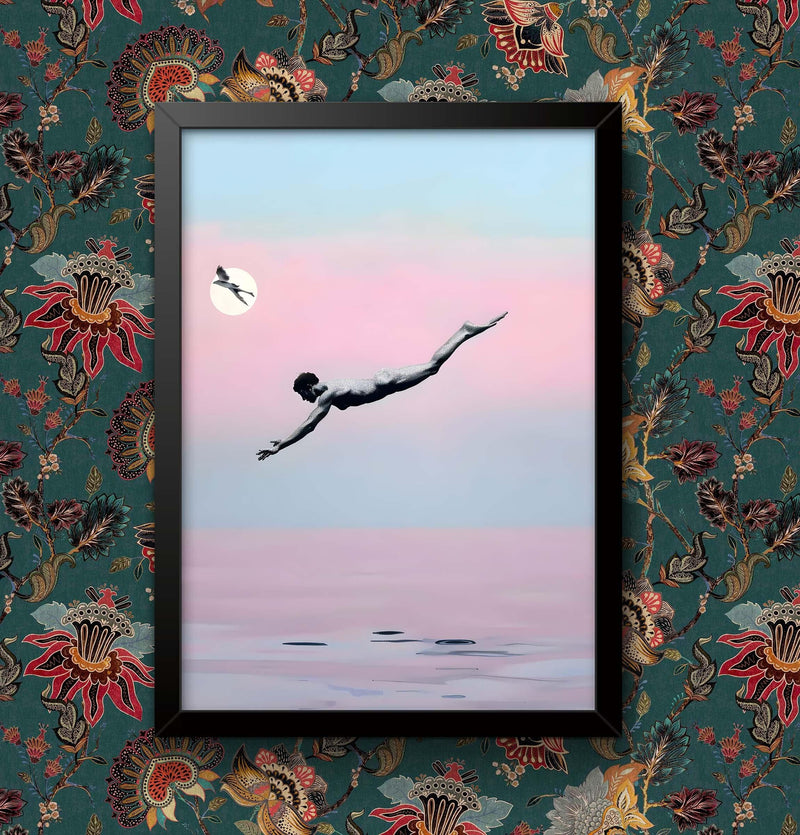 Pink Sea Painting Art Print: Coastal Wall Decor, Framed or Unframed wall art poster – printed in Yorkshire