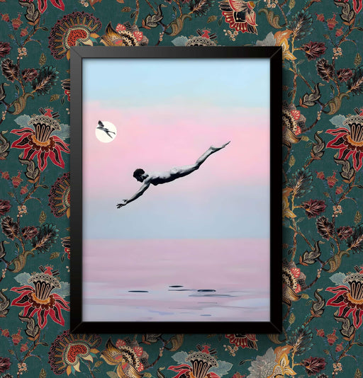 Pink Sea Painting Art Print: Coastal Wall Decor, Framed or Unframed wall art poster – printed in Yorkshire