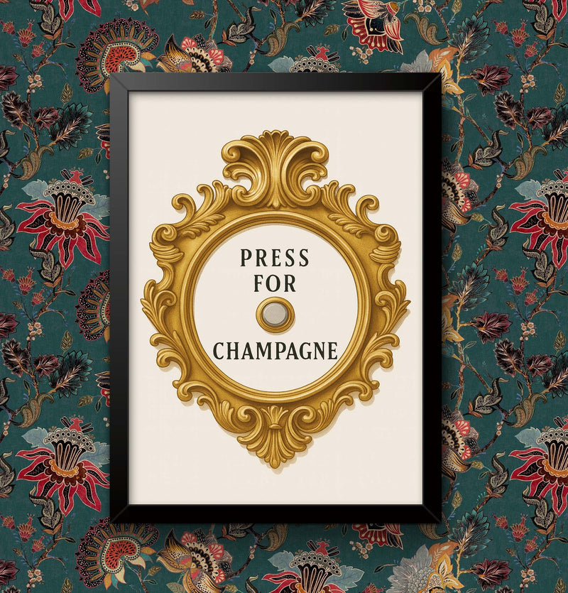 Press for Champaign Painting Art Print funny Framed Poster Wall Decor Various sizes Framed or Unframed wall art poster – printed in Yorkshire