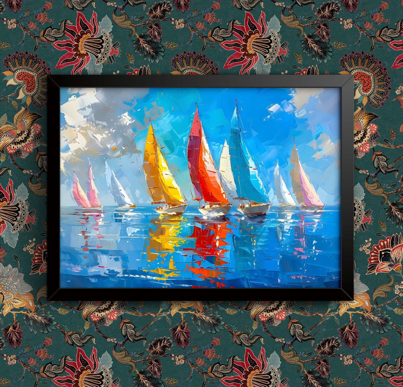 Sailboats Art Print: Framed Seascape Painting, Coastal Wall Decor wall art poster – printed in Yorkshire