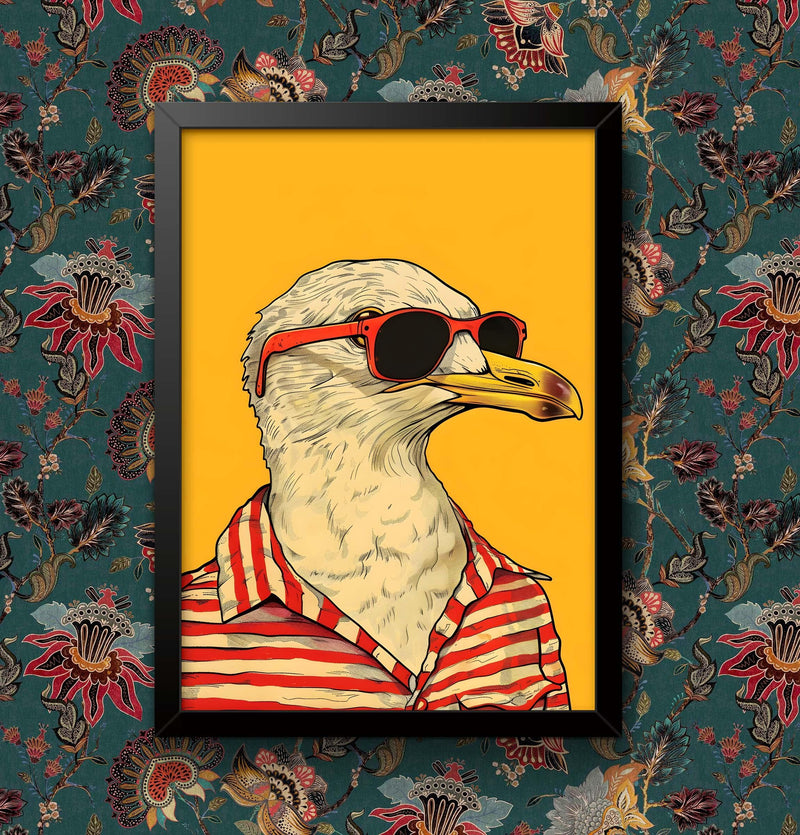 Seagull in Sunglasses Print: Funny Animal Picture, Vintage Wall Art wall art poster – printed in Yorkshire