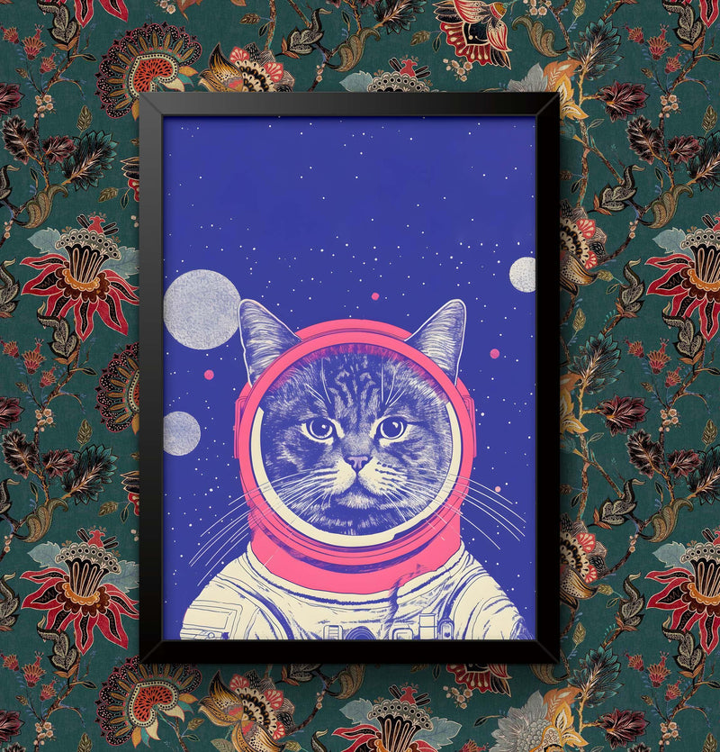 Space Cat Astronaut Poster: Vintage Bathroom Wall Art wall art poster – printed in Yorkshire