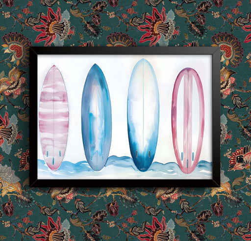 Surfboard Art Print reproduction painting Framed Poster Wall Decor Various sizes Framed or Unframed wall art poster – printed in Yorkshire