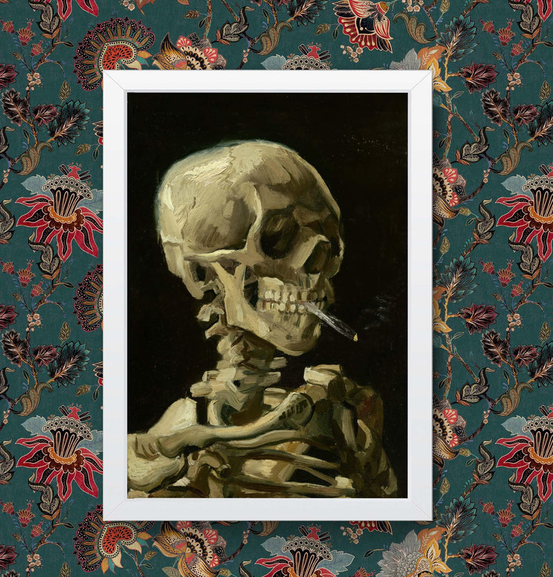 Van Gogh Skeleton with Burning Cigarette: Framed Art Print wall art poster – printed in Yorkshire