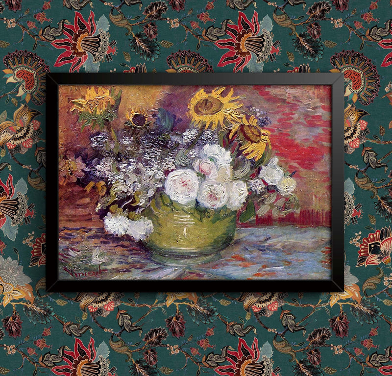 Van Gogh Roses and Sunflowers Print: Framed Fine Art Reproduction wall art poster – printed in Yorkshire