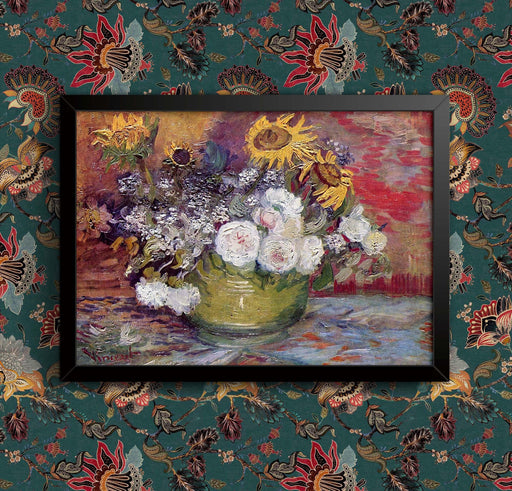 Van Gogh Roses and Sunflowers Print: Framed Fine Art Reproduction wall art poster – printed in Yorkshire