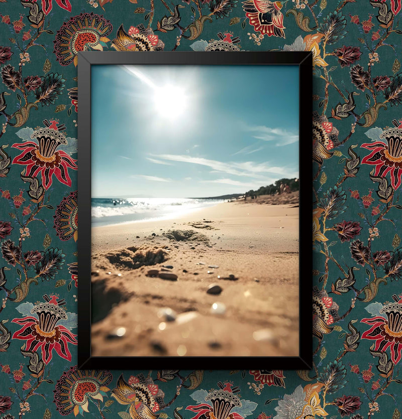 Beach Art Print: Footprints in Sand, Framed or Unframed wall art poster – printed in Yorkshire