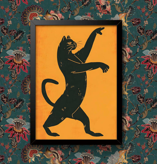Dancing Black Cat Art Print: Vintage Bathroom Poster, Whimsical Home Decor wall art poster – printed in Yorkshire