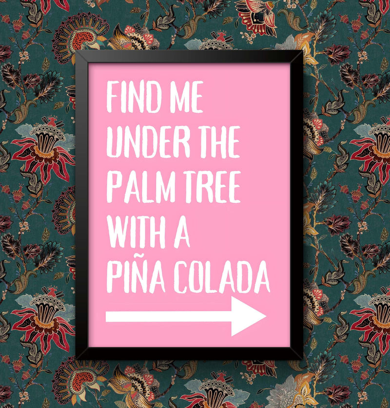 Palm Tree Art Print: Pink Pina Colada Wall Decor, Framed or Unframed wall art poster – printed in Yorkshire