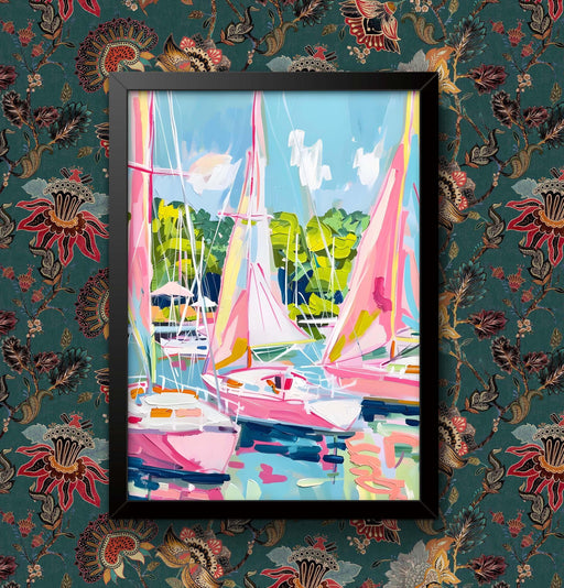 Pink Sailboat Art Print: Coastal Wall Decor, Framed or Unframed wall art poster – printed in Yorkshire