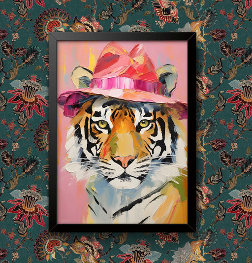 Tiger in a Hat Print: Funny Animal Vintage Wall Art wall art poster – printed in Yorkshire