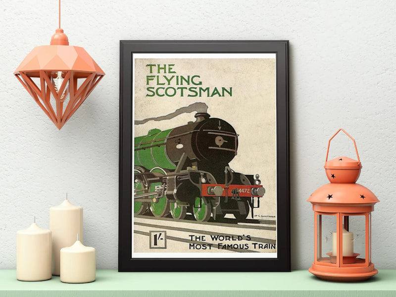 Vintage Travel Scotland The Flying Scotsman The World's Most Famous Train 1930-40's Art Deco Travel Poster A4 A3 Sign print Framed Unframed wall art poster – printed in Yorkshire