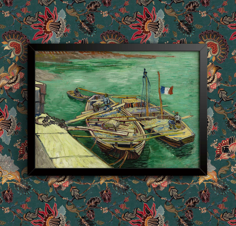 Van Gogh Print: Quay with Men Unloading Sand Barges, 1888 wall art poster – printed in Yorkshire