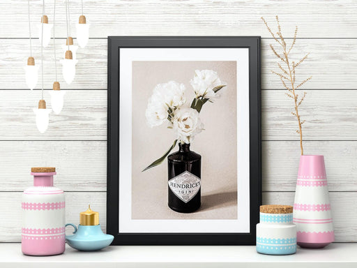 Poster White Flowers Gin Bottle Print - Vintage Wall Art, Bar Decor, Framed or Unframed, Various Sizes, High Quality wall art poster – printed in Yorkshire