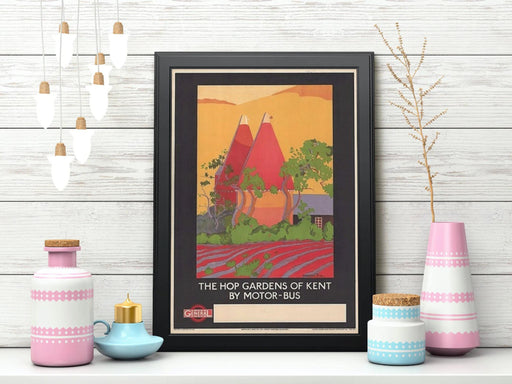 Vintage London The Hop Gardens of Kent by Motor Bus 1922 Art Deco English Wall Art Travel Railway Poster Sign print Framed or Unframed wall art poster – printed in Yorkshire