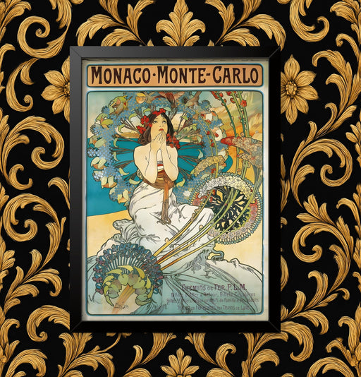 Vintage Travel Monaco Monte Carlo 1897, Alphonse Mucha, Reproduction 250gsm A4 & A3 Art Nouveau  Poster Print Framed Unframed Home Decor wall art poster – printed in Yorkshire