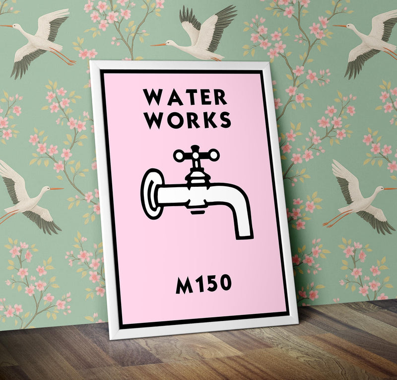 Monopoly Water Works Poster available in  Various Sizes and colours Framed Unframed Wall Art Deco Minimalist Home Decor House Gift Idea