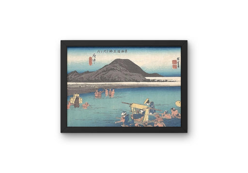 Poster Hiroshige Travellers Fording The Abe River, Vintage Japanese Ukiyo-e Wall Art Print, Framed or Unframed, Various Sizes wall art poster – printed in Yorkshire