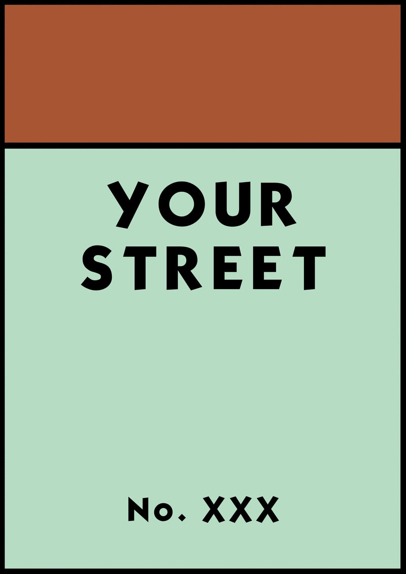 Personalised Monopoly Street Name Print Poster  Various Sizes Framed Unframed Custom Wall Art Deco Minimalist Home Decor House Gift Idea