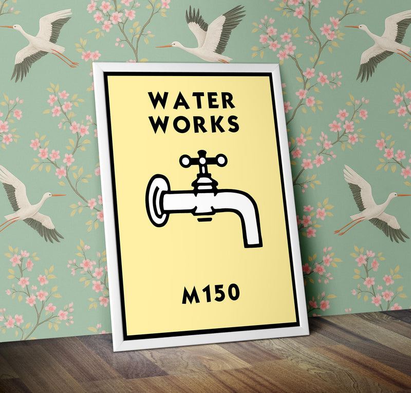 Monopoly Water Works Poster available in  Various Sizes and colours Framed Unframed Wall Art Deco Minimalist Home Decor House Gift Idea