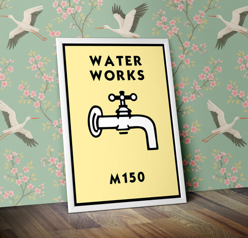 Monopoly Water Works Poster available in  Various Sizes and colours Framed Unframed Wall Art Deco Minimalist Home Decor House Gift Idea