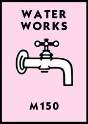 Monopoly Water Works Poster available in  Various Sizes and colours Framed Unframed Wall Art Deco Minimalist Home Decor House Gift Idea