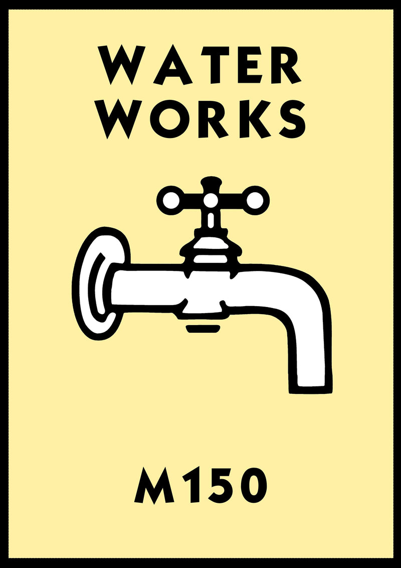Monopoly Water Works Poster available in  Various Sizes and colours Framed Unframed Wall Art Deco Minimalist Home Decor House Gift Idea