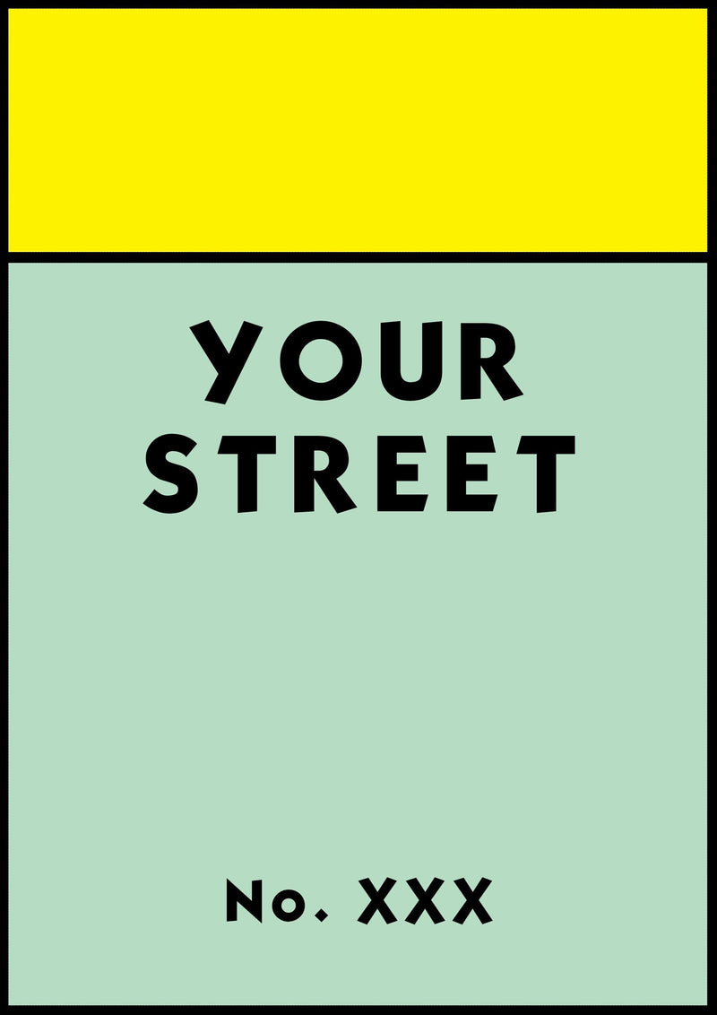 Personalised Monopoly Street Name Print Poster  Various Sizes Framed Unframed Custom Wall Art Deco Minimalist Home Decor House Gift Idea