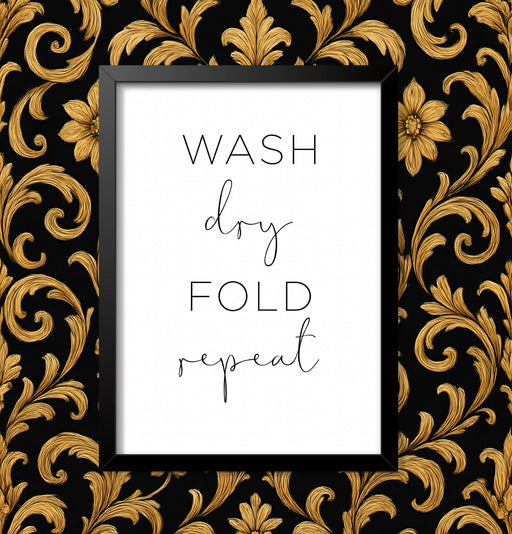 Poster Wash Dry Fold Repeat Print: Black and White Vintage Framed or Unframed A4 A3 Bathroom Wall Art Decor wall art poster – printed in Yorkshire
