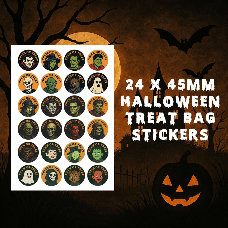Halloween Gloss Stickers: Party Favor Treat Bag Labels (24 x 45mm)