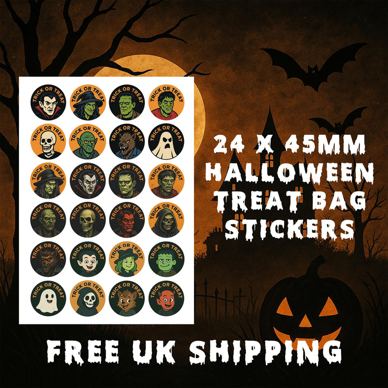 Halloween Gloss Stickers: Party Favor Treat Bag Labels (24 x 45mm)