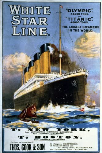 Vintage White Star Line Titanic & Olympic Cruise New York Boston Travel Poster Re-Print
