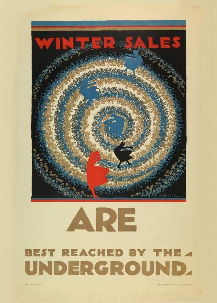 Vintage London Underground 'Winter Sales', England, 1922, Edward mcKnight Kauffer, Reproduction Vintage Art Deco Travel Poster (Various Sizes Available)
