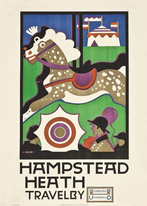 Vintage London Underground 'Hampstead Heath', 1922, Reproduction  Classic Art Deco English Travel Poster