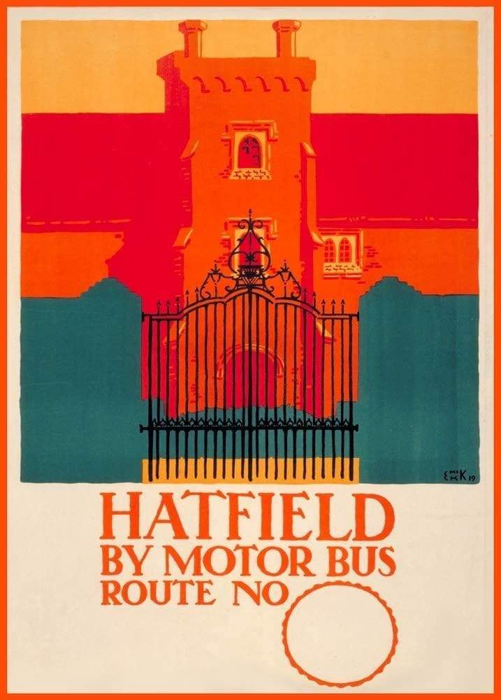 Vintage Travel England 'Hatfield', 1920, Edward McKnight Kauffer, Reproduction Art Deco Vintage Travel Poster (Various Sizes Available)