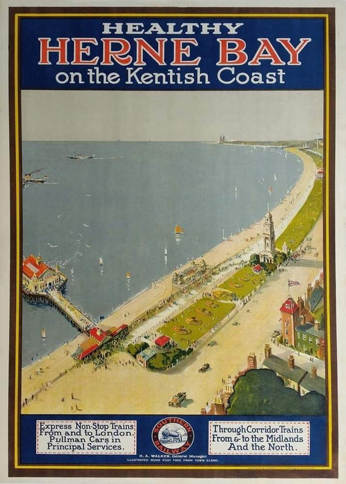 Vintage Travel England 'Herne Bay', 1920, Reproduction   Art Deco Vintage English Travel Poster