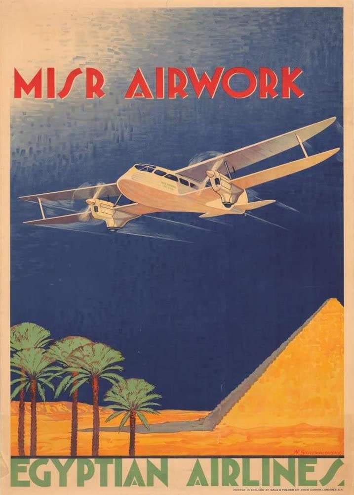 Vintage Travel Egypt 'Egyptian Airlines with MISR' Reproduction Vintage Travel Poster (Various Sizes Available)