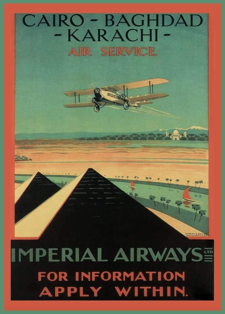 Vintage Travel Pakistan 'Imperial Airways to Pakistan, Egypt and Irag', Circa. 1920-30's, Reproduction Vintage Art Deco Travel Poster (Various Sizes Available)